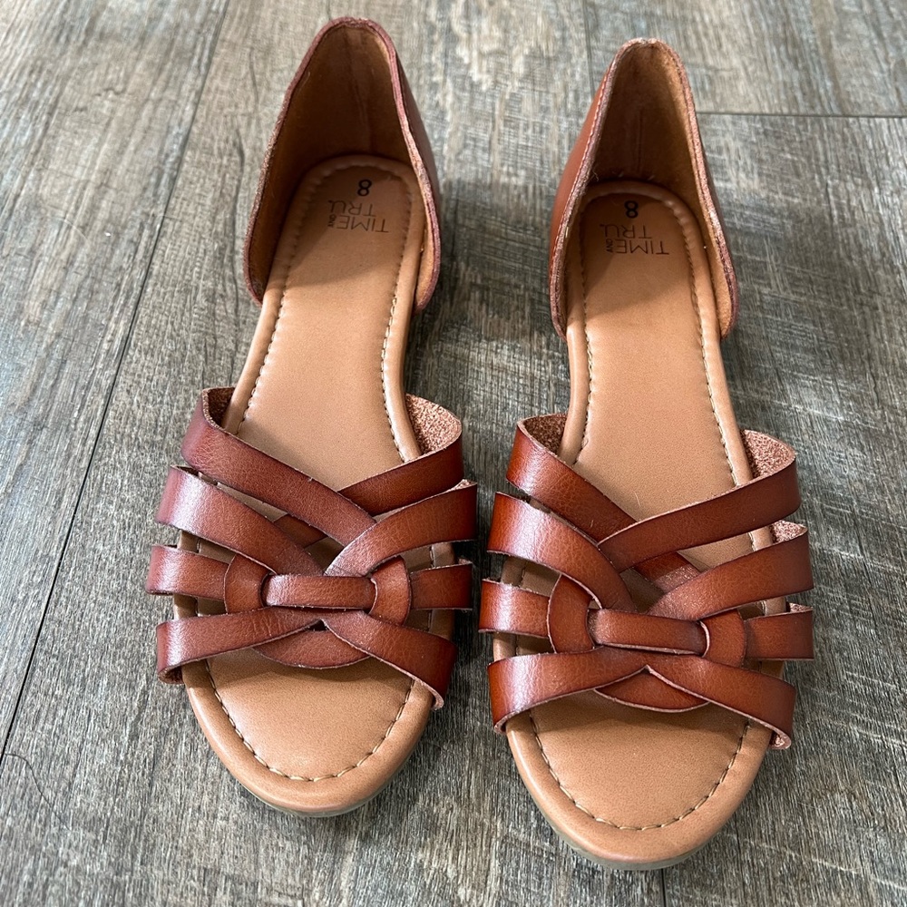 Boho Brown Faux Leather Sandals Size 8
